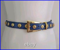 THE LIMITED Vintage Blue Italian Leather Belt Gold Studs Womens S Versace Look