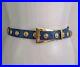 THE-LIMITED-Vintage-Blue-Italian-Leather-Belt-Gold-Studs-Womens-S-Versace-Look-01-je