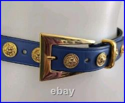 THE LIMITED Vintage Blue Italian Leather Belt Gold Studs Womens S Versace Look