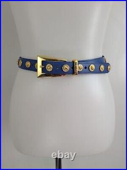 THE LIMITED Vintage Blue Italian Leather Belt Gold Studs Womens S Versace Look