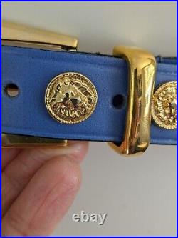 THE LIMITED Vintage Blue Italian Leather Belt Gold Studs Womens S Versace Look