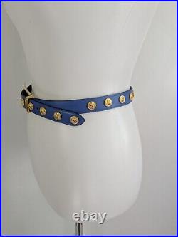 THE LIMITED Vintage Blue Italian Leather Belt Gold Studs Womens S Versace Look