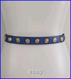 THE LIMITED Vintage Blue Italian Leather Belt Gold Studs Womens S Versace Look