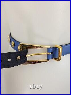 THE LIMITED Vintage Blue Italian Leather Belt Gold Studs Womens S Versace Look