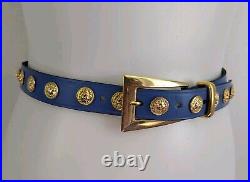 THE LIMITED Vintage Blue Italian Leather Belt Gold Studs Womens S Versace Look