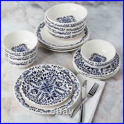 Tabletops Gallery Dinnerware Carmine Blue White Italian Coast 16-Piece Serves 4