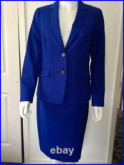 Talbots Cobalt Blue Italian Wool Flannel 2 Piece Suit Jacket Sz 6 Skirt Sz 8