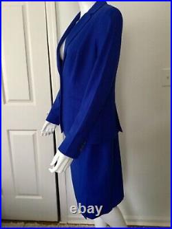 Talbots Cobalt Blue Italian Wool Flannel 2 Piece Suit Jacket Sz 6 Skirt Sz 8