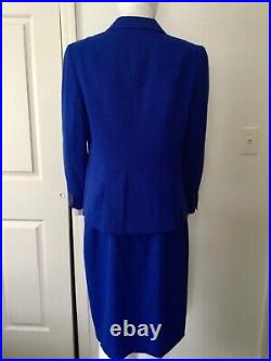 Talbots Cobalt Blue Italian Wool Flannel 2 Piece Suit Jacket Sz 6 Skirt Sz 8