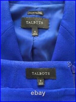 Talbots Cobalt Blue Italian Wool Flannel 2 Piece Suit Jacket Sz 6 Skirt Sz 8