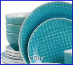 Turquoise Round Mosaic 16 Piece Dinnerware Set Italian Style 4 Place Setting Dis