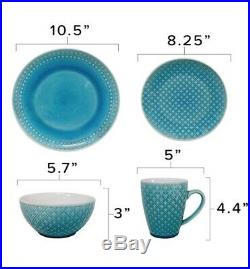 Turquoise Round Mosaic 16 Piece Dinnerware Set Italian Style 4 Place Setting Dis