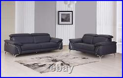 Two Piece Indoor Blue Italian Leather Five Person Seating Set