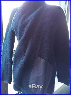 USAI coat Italian blue boucle asymmetric jacket S drape front patch pockets