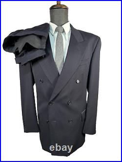 VITO RUFOLO Mens Navy Blue ITALIAN Wool Pleated 2 Pc Suit 43R Jacket 38x30 Pant