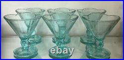 VTG Aqua Blue Italian Glass Gelato Sorbet Fruit Dessert Parfait Bowls Set Of 6