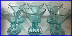 VTG Aqua Blue Italian Glass Gelato Sorbet Fruit Dessert Parfait Bowls Set Of 6