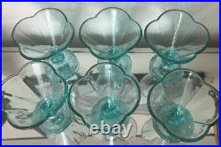 VTG Aqua Blue Italian Glass Gelato Sorbet Fruit Dessert Parfait Bowls Set Of 6