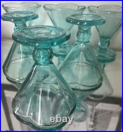 VTG Aqua Blue Italian Glass Gelato Sorbet Fruit Dessert Parfait Bowls Set Of 6