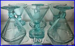 VTG Aqua Blue Italian Glass Gelato Sorbet Fruit Dessert Parfait Bowls Set Of 6