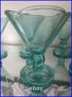 VTG Aqua Blue Italian Glass Gelato Sorbet Fruit Dessert Parfait Bowls Set Of 6