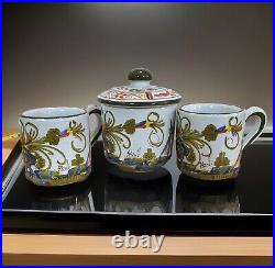 VTG Coffee ESPRESSO Mug Tea Set Italian Blue Carnation Three B BZOLLI Signed