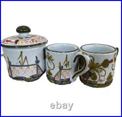 VTG Coffee ESPRESSO Mug Tea Set Italian Blue Carnation Three B BZOLLI Signed