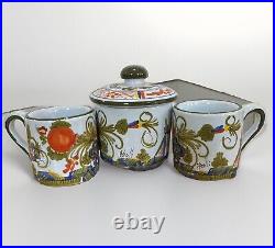 VTG Coffee ESPRESSO Mug Tea Set Italian Blue Carnation Three B BZOLLI Signed