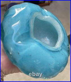 VTG Murano Art Glass turquoise blue cased glass cigar ashtray bowl heavy 3.5 lbs