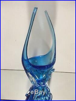 VTG Murano Blue Glass Abstract CENTER PIECE Bowl Vase ITALY Sculpture