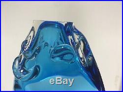VTG Murano Blue Glass Abstract CENTER PIECE Bowl Vase ITALY Sculpture