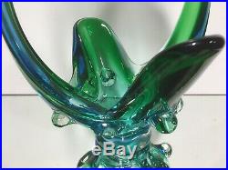 VTG Murano Blue Green Glass Abstract CENTER PIECE Basket Bowl Vase ITALY