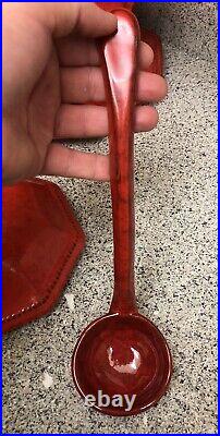 VTG Peasant Village Italian Pottery Red Lava Soup Tureen with Ladle & Plate