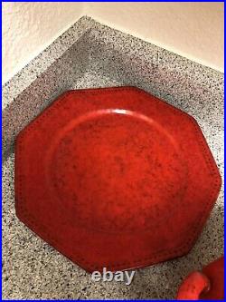 VTG Peasant Village Italian Pottery Red Lava Soup Tureen with Ladle & Plate