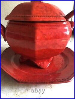 VTG Peasant Village Italian Pottery Soup Tureen with Ladle & Plate RARE