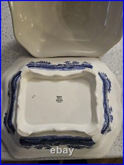 VTG Spode Blue Italian 4 Piece Set-Casserole Dish Withlid, Platter, Sandwich Tray
