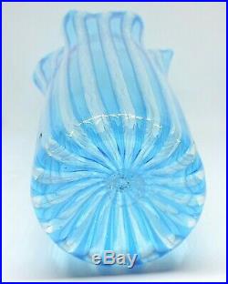 Vase Glass Murano Blue Authentic Reticello Piece Collectibles