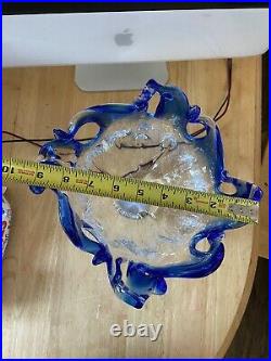 Venetian Art Murano Glass Cobalt Blue Clear Center Piece Oceanscape Vase