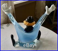 Venetian Glass Clown Blue Arms Outstretched UNUSUAL PIECE