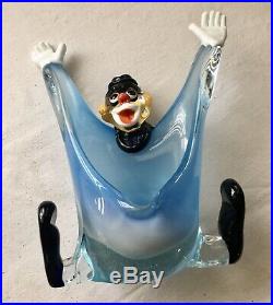 Venetian Glass Clown Blue Arms Outstretched UNUSUAL PIECE FREE SHIP