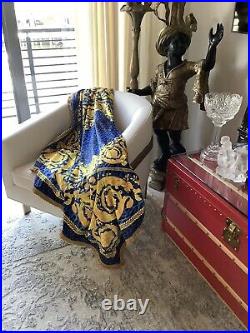 Versace Black Gold Custom Made 5555 Throw Blanket Gold Blue Baroque Show Piece