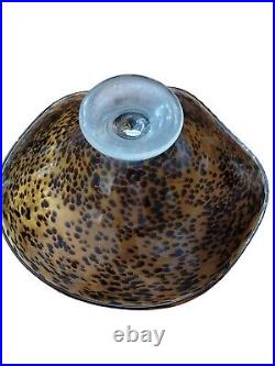 Very Large Tortoise Pattern Center Piece Hand Blown Glass Ruffle Bowl Decorative