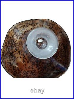 Very Large Tortoise Pattern Center Piece Hand Blown Glass Ruffle Bowl Decorative