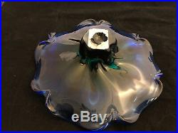 Vibrant Blue Green Water Splash Style Hand Blown Art Glass Bowl Center Piece 11