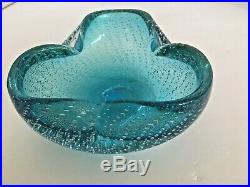 Vintag MURANO BULLICANTE Art Piece Clam Shape, Blue with Gold Inclusions T101