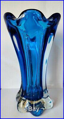 Vintage 1950s handsom Murano Vase in cobalt blue heavy exquisite quality piece