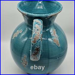 Vintage Ceramica Umbra Large Ceramic Italian Turquoise Teal Pitcher Vase 12 H