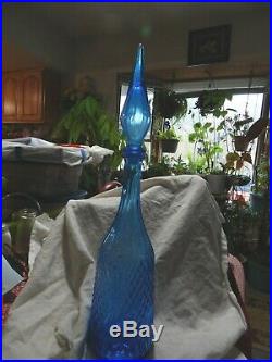 Vintage Empoli Italy Genie Bottle Blue Diamond Pattern WithStopper/family piece
