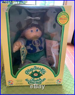 Vintage ITALIAN Cabbage Patch Doll NEW In Box BROWN Hair BLUE Eyes 1980s NRFB