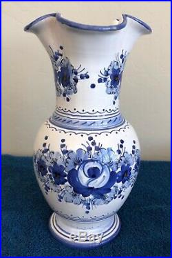 Vintage Italian 3 Piece Set Vase Platter Pot Blue White Carcioffi Riolo Terme